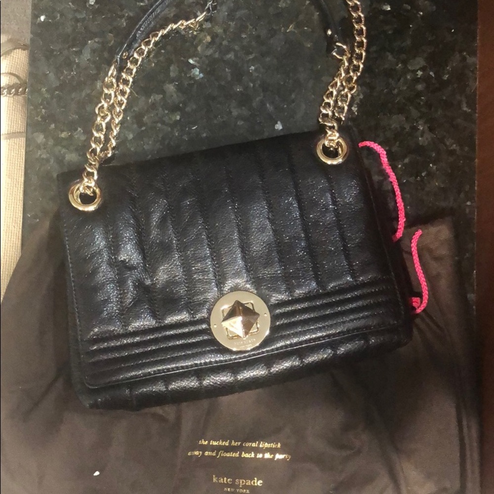Kate Spade black leather quilted shoulder bag